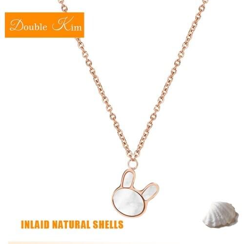 Small White Rabbit Pendant Necklace Titanium Stainless Steel Inlaid Natural Shells Chain Necklace Jewelry Birthday Romantic Gift
