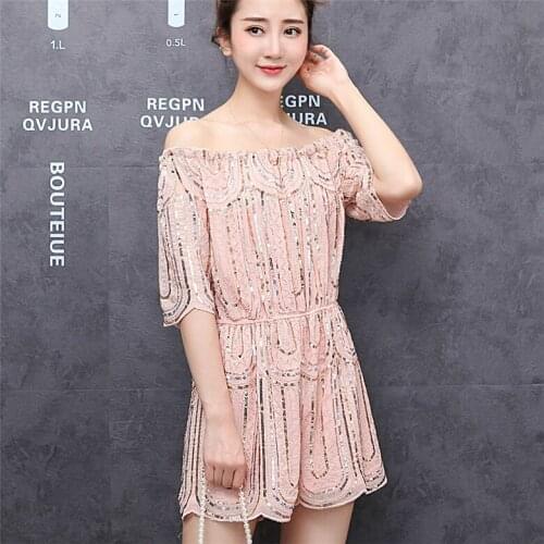 Sexy Club Pink White Gold Beige Black Collar Half Sequin Mini Regular Women Spring Dress