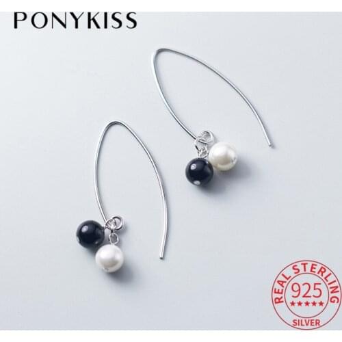 PONYKISS Romantic White Pearl S925 Sterling Silver Minimlist Clip Earrings for Women Party Fine Jewelry wholesale Accessory