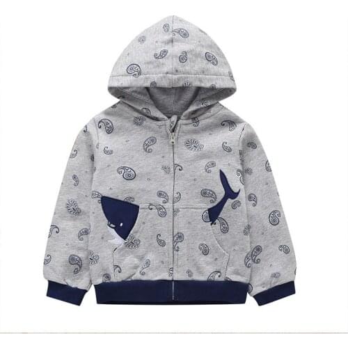 Spring /Autumn Kids Jacket Boy Cartoon Zipper Girl Coat Toddler children Long Sleeved Hooded whale printed coat