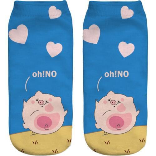 Funny Socks Korean Harajuku Kawaii 3D Print Animal Pig Short Cute Harajuku Socks Women