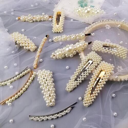 Pearl Metal Hair Clip Gold Silver Snap Barrette Stick Hairpin Hair Styling Accessories For Women 2019 New Arrival Drop shipping