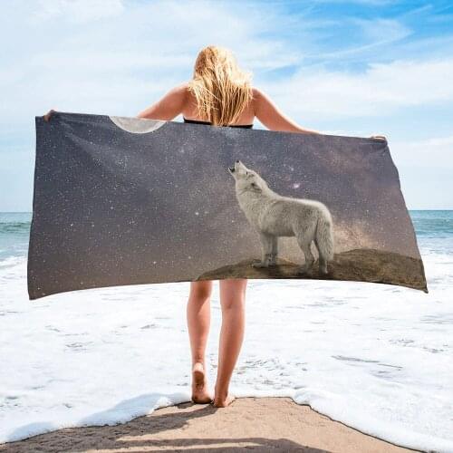 Howling Wolf Moon Night Starry Sky Beach Towel Luxury Quick-dry Microfiber Bathroom Bath Towels Yoga Mat Picnic Blanket