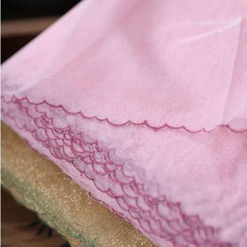 1 Meter Width 19cm Glittering Powder Embroidery Lace Trim Mesh Lace Fabric Ginger Pink Lace Applique Trimming DIY Costume Decor