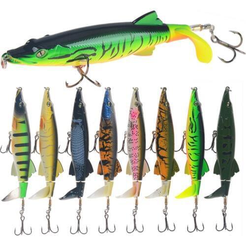 1pcs New 130mm 16g Whopper Popper Fishing Lure Artificial Pencil Plastic Hard Bait Swimbait Rotatable Soft Tail Fishing Tackle