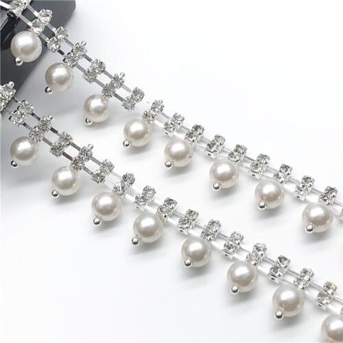 10Yards Exquisite Rhinestone Chain Glass Ivory Pearls Trim For Wedding Decoration DIY Accessories