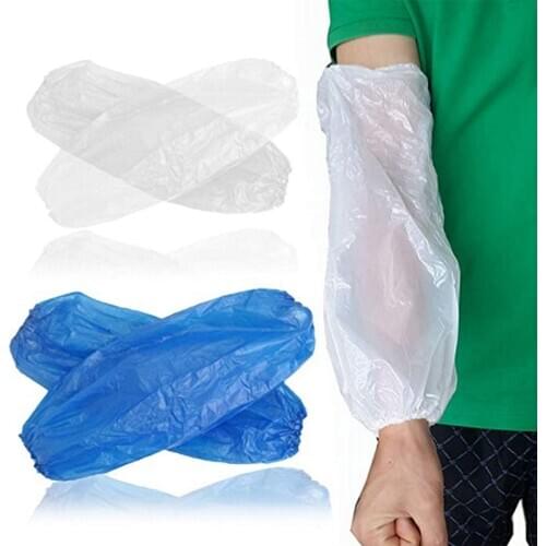 100 Pcs Waterproof Disposable Plastic Arm Sleeves Covers Blue Cleaning Oversleeves Household Cleaning Tool