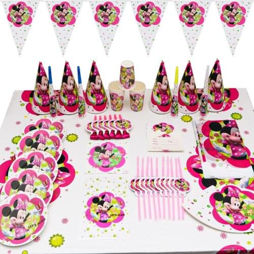 106Pcs Disney White Minnie Mouse Theme Party Birthday Decorations Tableware Sets Supplies For Kids