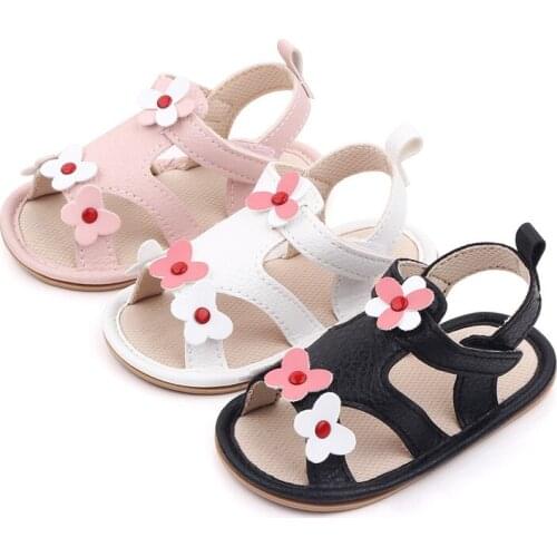 2021 Cute Flower Baby Shoes Rubber Sole Toddlers PU First Walkers Fashion Summer Infants Girls Shoes