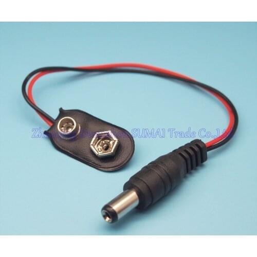 30pcs/lot 9V battery snap battery buckle with 5.5 * 2.1 DC male plug battery case