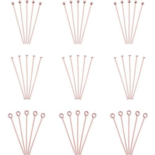 300pcs/box Rose Gold Color Brass Flat Head Pins with Ball Head Pins and Flat Head Pins For Jewelry Making Findings Accessories