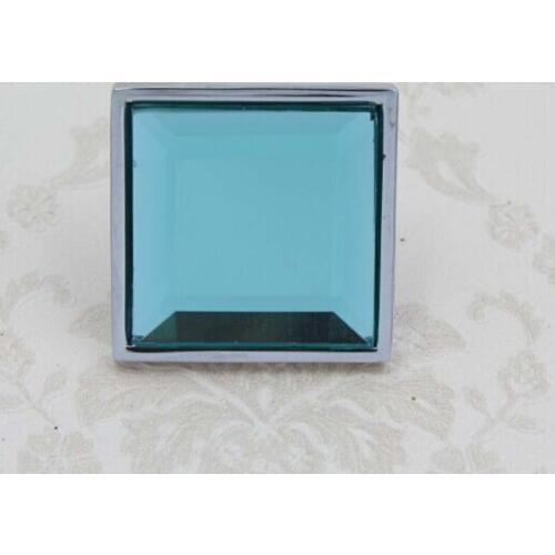 32mm glass knob blue crystal drawer cabinet knob pull silver chrome dresser cupboard handle modern fashion furniture square knob