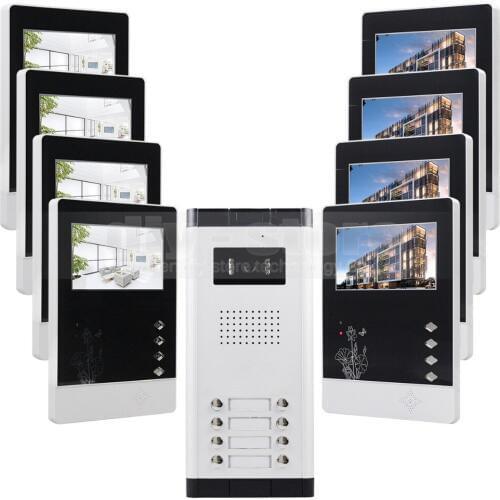 DIYSECUR 4.3" 4-Wired Apartment Video Door Phone Audio Visual Intercom Entry System IR Camera for 8 families