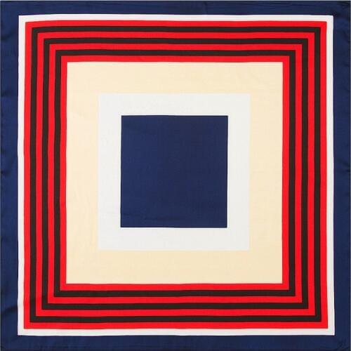 60cm*60cm 2020 New Luxury Brand Geometric Frame Plaid Striped Women Twill Silk Scarf Small Square Scarves Hijab Headband