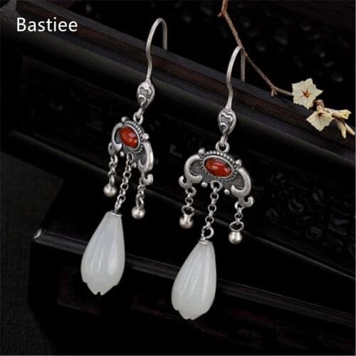Bastiee Earings Fashion Jewelry 925 Sterling Silver Earrings Gifts For Women Drop Earrings Vintage Jade Silver
