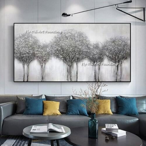 Large Size Abstract Landscape Tree Canvas Oil Painting 100% Handmade Grey Brown Scenery Pictures for Living Room Decoration Gift