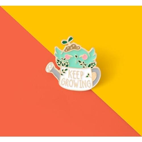 Keep Growing Plant Pot Enamel Pins Leaf Badges Cute Succulent bud Brooch Accessories Jewelry Gifts for Lover Nature Plant Lady