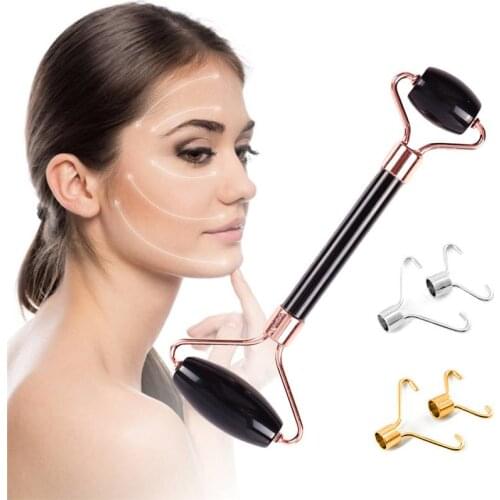 Black Obsidian Double Heads Facial Massage Jade Roller Jade Stone Massager Eye Neck Thin Lift Slimming Relaxing Tool 3 styles