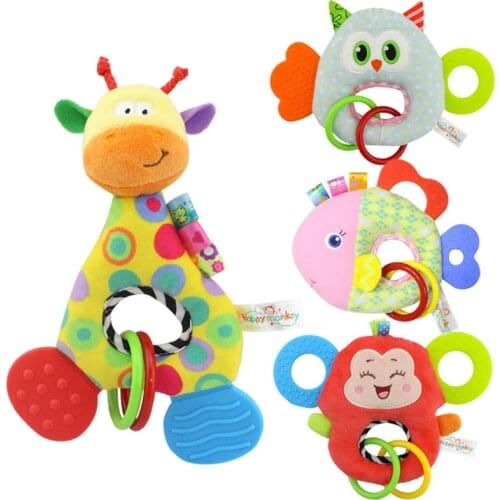 Baby Infant Cartoon Animal Giraffe Fish Handle Rattles Soft Plush Safety Teether Toys Teeth Care Doll For Kid 20%OFF