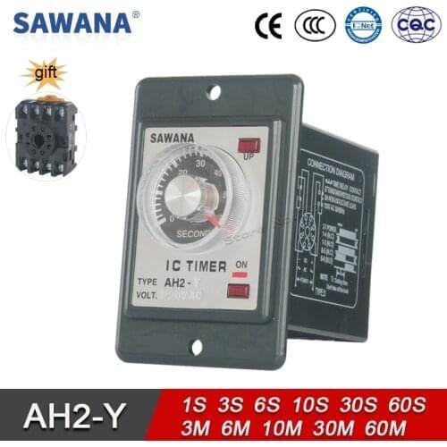 Electronic Timer Relay AC220V 380V 110V DC24V AH2-Y SPDT 1S 6S 10S 60S 3M 10M 30M 60M 8 pin Base variable time relay