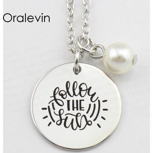 FOLLOW THE SUN Fashion Inspirational Hand Stamped Engraved Accessories Charms Custom Pendant Necklace Jewelry,10Pcs/Lot, #LN760
