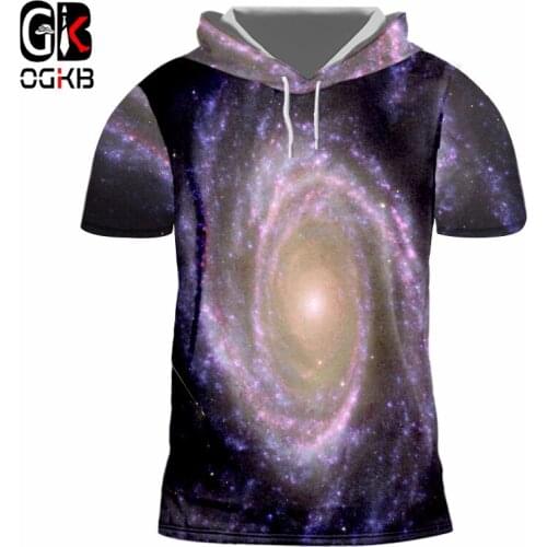 OGKB Plus Size 7xl Hooded T Shirt 3d Nebula Star Harajuku T-Shirt With Cap Women/men Hip Hop Summer Unisex Bodybuilding Hoody