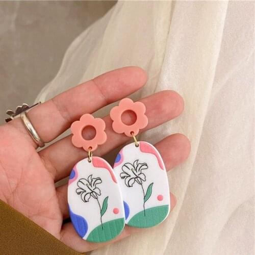Geometric Plants Sketch Fowers Women Jewelry Eardrop Dangle Acrylic Printed Flower Earring