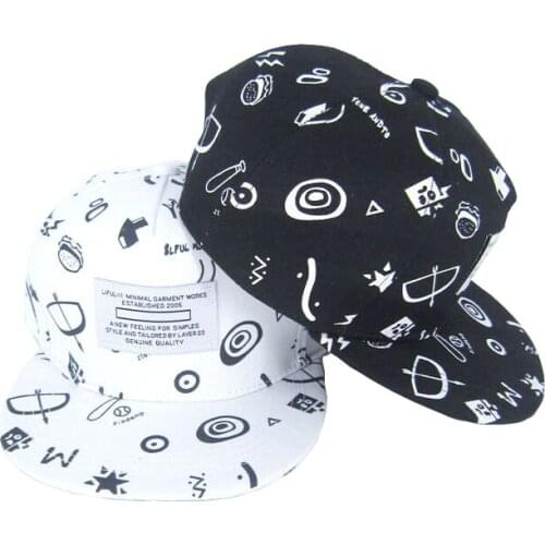 Unisex Personality Printing Flat Brim Hip-Hop Women Cotton Cap Baseball Cap Couple Snap Adjustable Caps Men Outing Sun Hat