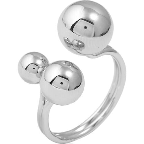 New Fashion Elegant Women Lovely Girls Simulated Pearl Opening Rings with Metal Geometric Balls Wedding Jewelry Party