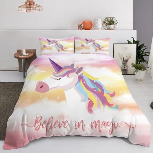 Children Bedding Set Single Double Queen King Bed Sets Home Textile Unicorn Cartoon Lovely Kids Girls Duvet Cover Set 150X200