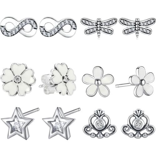 Cuteeco Hotselling Silver Plated Women Earrings Mickey Shape Crystal Stud Earrings Sparkling Minnie Fashion Women Party Jewelry