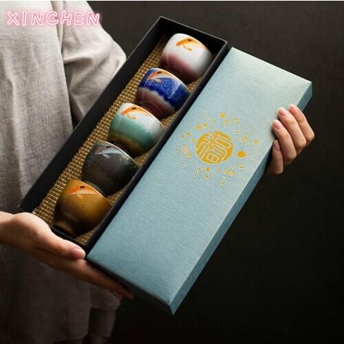 XINCHEN Ceramic Teacups Sets of 5 Cups Chinese Kung Fu Cup Drinkware 90ml