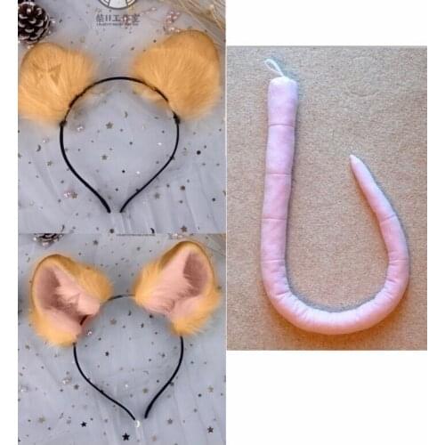 New Hand Made Work Phodopus Sungorus Ears Hairhoop Mouse Style Headband and tail For Lolita Cosplay Costume Accessories