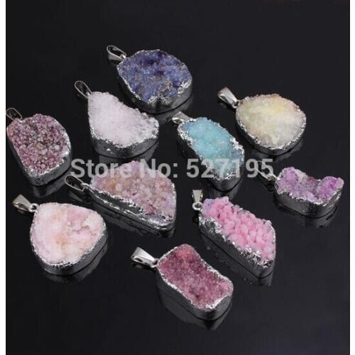 Wholesale 10Pcs 2014 best-selling Mix Color Druzy Drusy precious stone Pendant