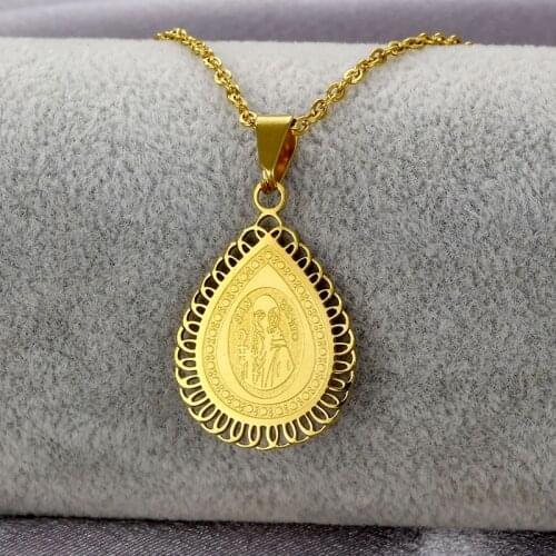 Stainless Steel Drop Shape Religious San Benito Medal Pendant Vintage Gold St. Benedict Necklace Religious Catholic Pendants