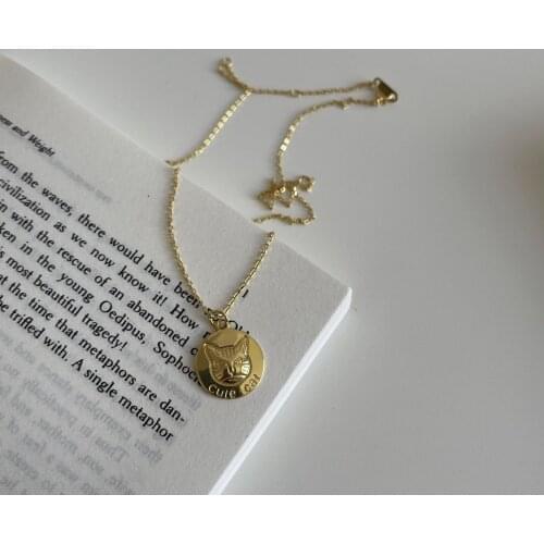 Authentic 925 Sterling silver Cat Head Coin Charm pendant necklace Jewelry C-B985