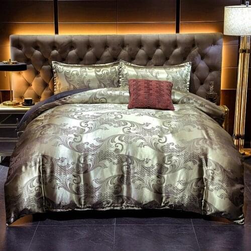 Luxury Brown Bedding Set King Comforter Quilt Cover Set Bedclothes with Pillowcase Silky Jacquard Floral Bed Duvet Cover Set