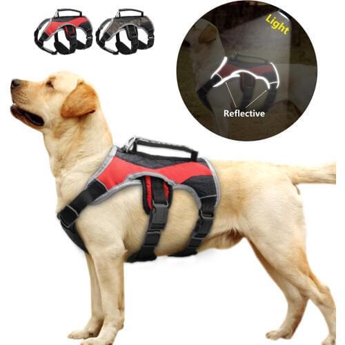 Reflective Nylon Large Dog Harness Mesh Padded Dog Training Vest Adjustable With Lift Handle For Labrador Golden Retriever