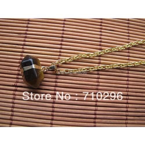 Gem stone jewelry Natural Tiger Eye Point 10pcs/lot Gem sone Jewelry necklace with Chain