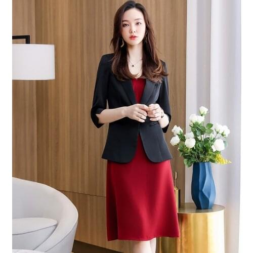 Formal OL Styles Half Sleeve Spring Summer Uniform Designs Blazers Set for Women Business Work Wear Suits Dress and Jackets Coat