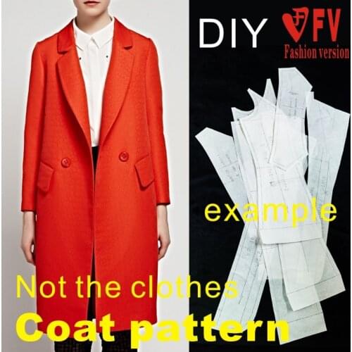 Female soil double-breasted large lapel mid-length coat physical paper pattern clothing cutting drawings BY-153