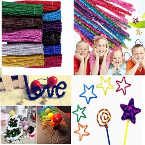 100pc / pack 30cm Glitter Chenille Stems Chenille Children Educational Toy Kids Colorful Pipe Cleaner Toy DIY Craft Supplies
