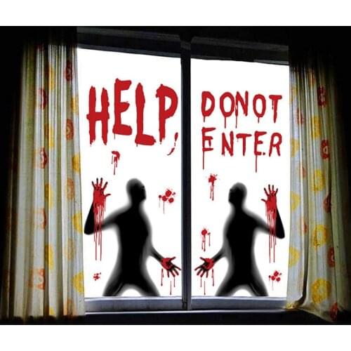 2 Pcs Vampire Horror Zombie Sticker Poster Decoration For Haunted House Halloween Party Wall Sticker Giant Bloody Window