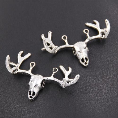 2PCS Silver Color Christmas Reindeer Deer Head Charms Pendants Jewelry Diy Jewelry Findings A2376