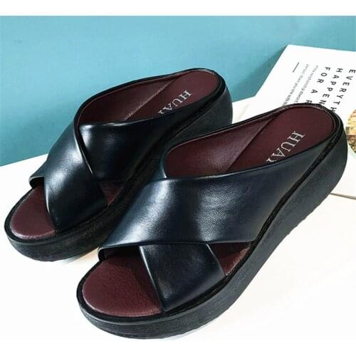 2021 Summer New Slippers Women PU Platform Bottom Mid-heel Cross-wear Large Size Womens Shoes Slippers Women