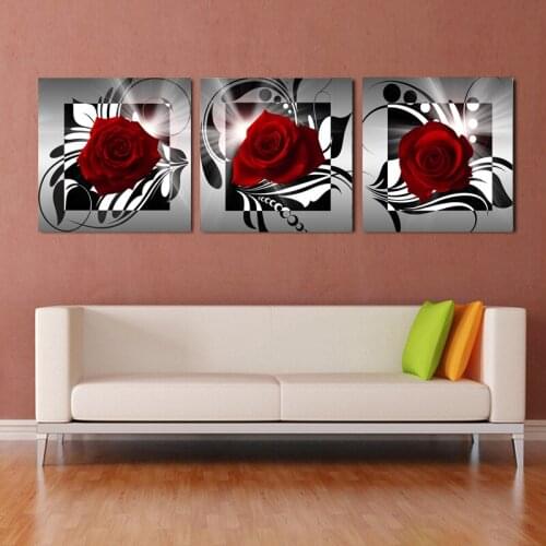 3 Pieces Red Rose Flowers Posters Wall Art Canvas Pictures Home Decor Printed Paintings Accessories for Living Room Decorations