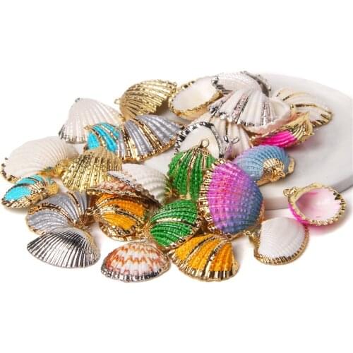 5-10 Pcs/Lot Eletroplated Colorful Shell Beads Pendant Conch Single Connector Charm Componets DIY Making Jewelry Necklace Earing