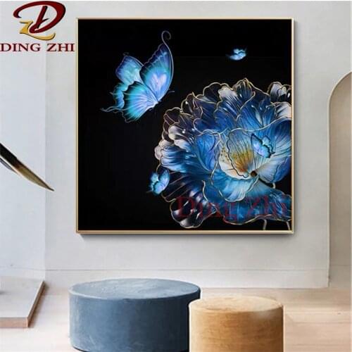 Diamond Painting DIY 5D High Quality Art Poster Blue Butterfly Flower Embroidery Mosaic Full Square Round Drill Cross Stitch