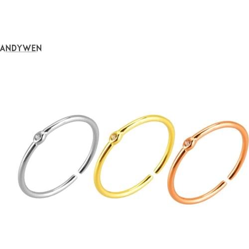 ANDYWEN 925 Sterling Silver Small Zircon CZ Adjustable Rings Resizable Women Rings Jewelry Luxury 2020 Simple Circle Rock Punk