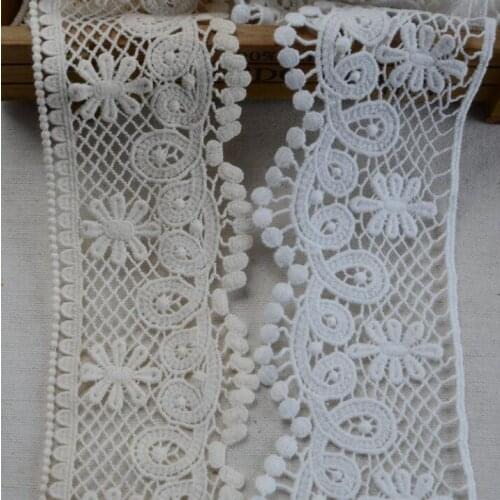 Free shipping 2 Meters 100% Cotton Crocheted Sweet Lace Trim DIY Handmade Cotton Lace Fabric Clothing Garment Accessories